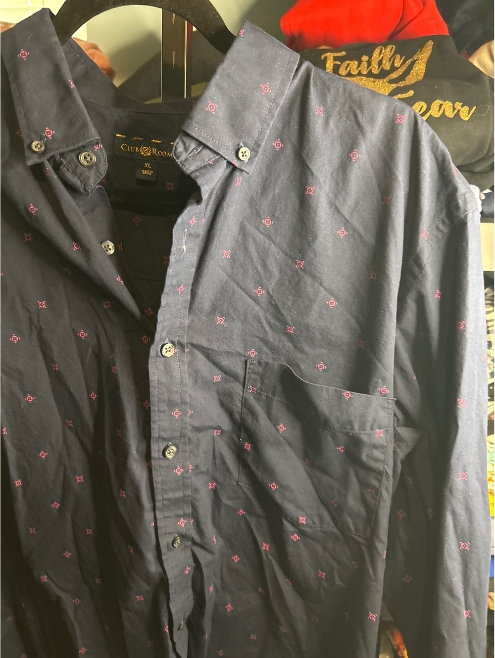 Club Room Men's Navy Blue Long Sleeve Button-Up Shirt XL